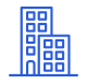 Blue icon of a city building.