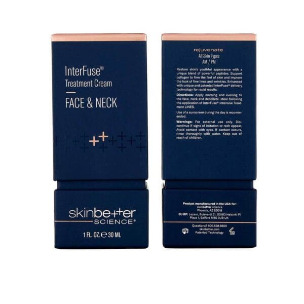 A blue box with the words interfacial treatment cream and an image of it.