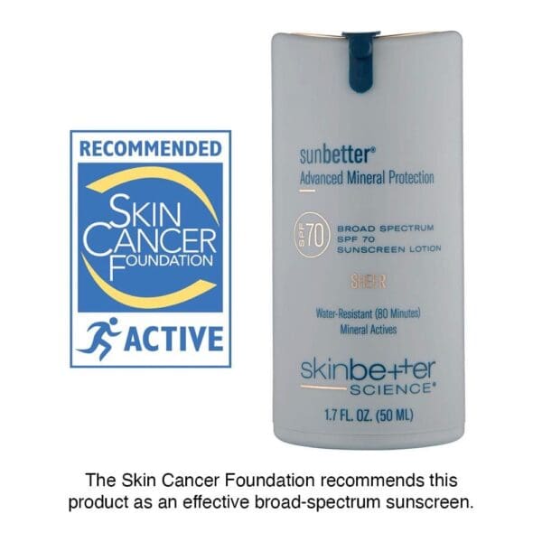 A bottle of sunscreen next to the skin cancer foundation logo.