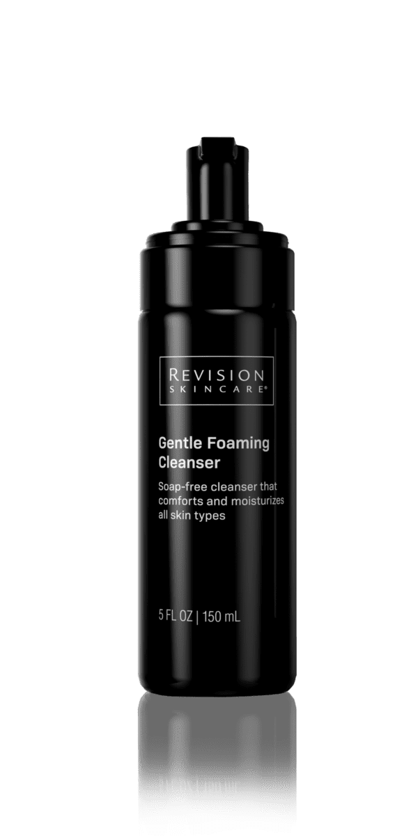 A Gentle Foaming Cleanser bottle with a black label on a white background.