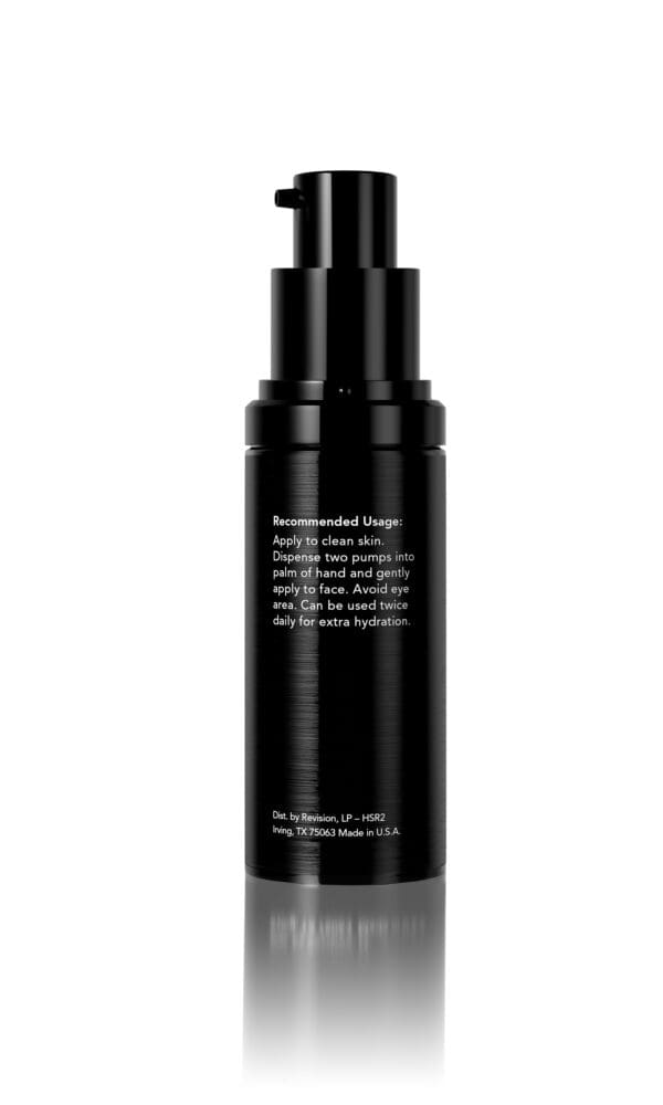 A bottle of Hydrating Serum with a black lid on a white background.