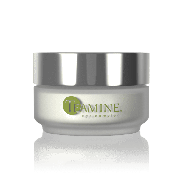 A jar of Teamine Eye Complex anti-aging cream on a white background.