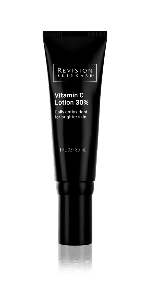 A tube of Vitamin C Lotion 30% on a green background.