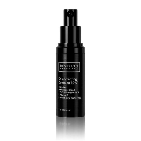 A bottle of C+ Correcting Complex 30% eye cream on a white background.