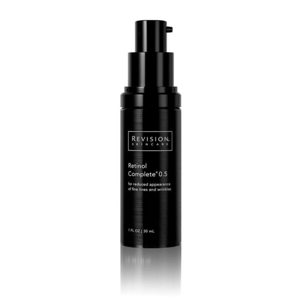 A bottle of Retinol Complete 0.5 - colored serum on a white background.